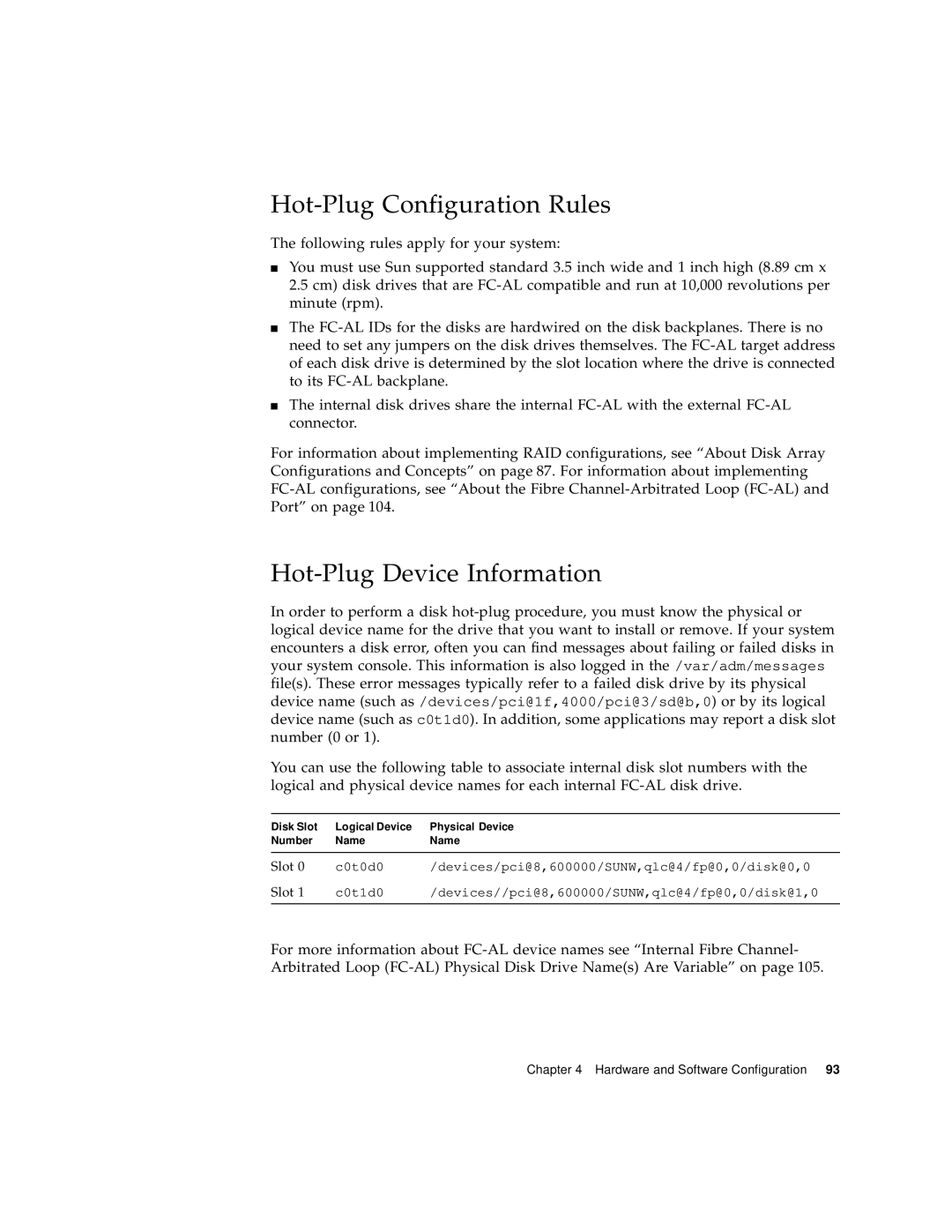 Sun Microsystems 280R manual Hot-Plug Configuration Rules, Hot-Plug Device Information 