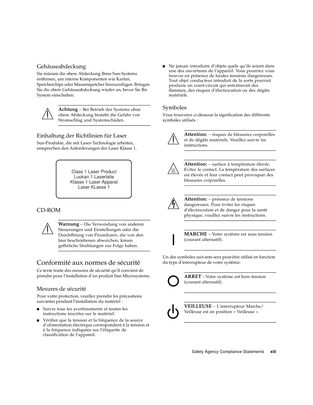 Sun Microsystems 280R manual Conformité aux normes de sécurité, Gehäuseabdeckung 