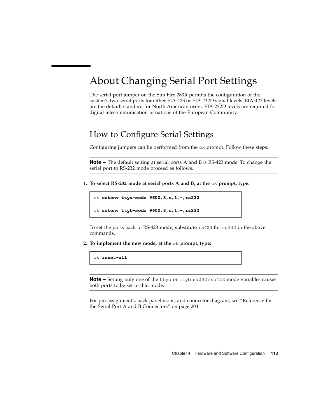 Sun Microsystems 280R manual About Changing Serial Port Settings, How to Configure Serial Settings 