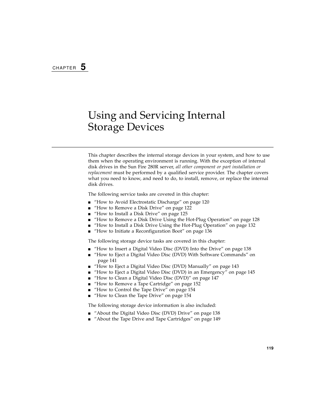 Sun Microsystems 280R manual Using and Servicing Internal Storage Devices 