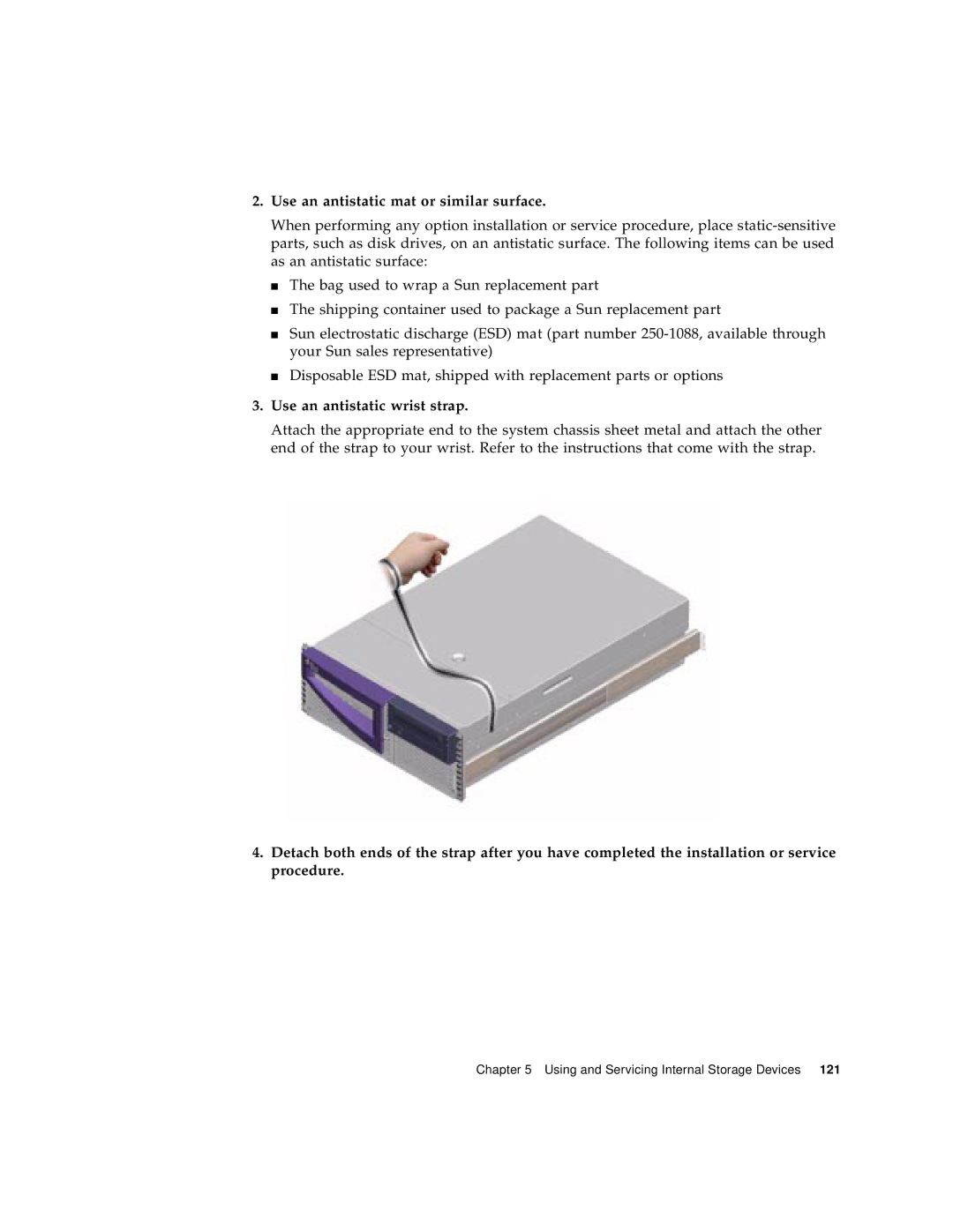 Sun Microsystems 280R manual Use an antistatic mat or similar surface, Use an antistatic wrist strap 