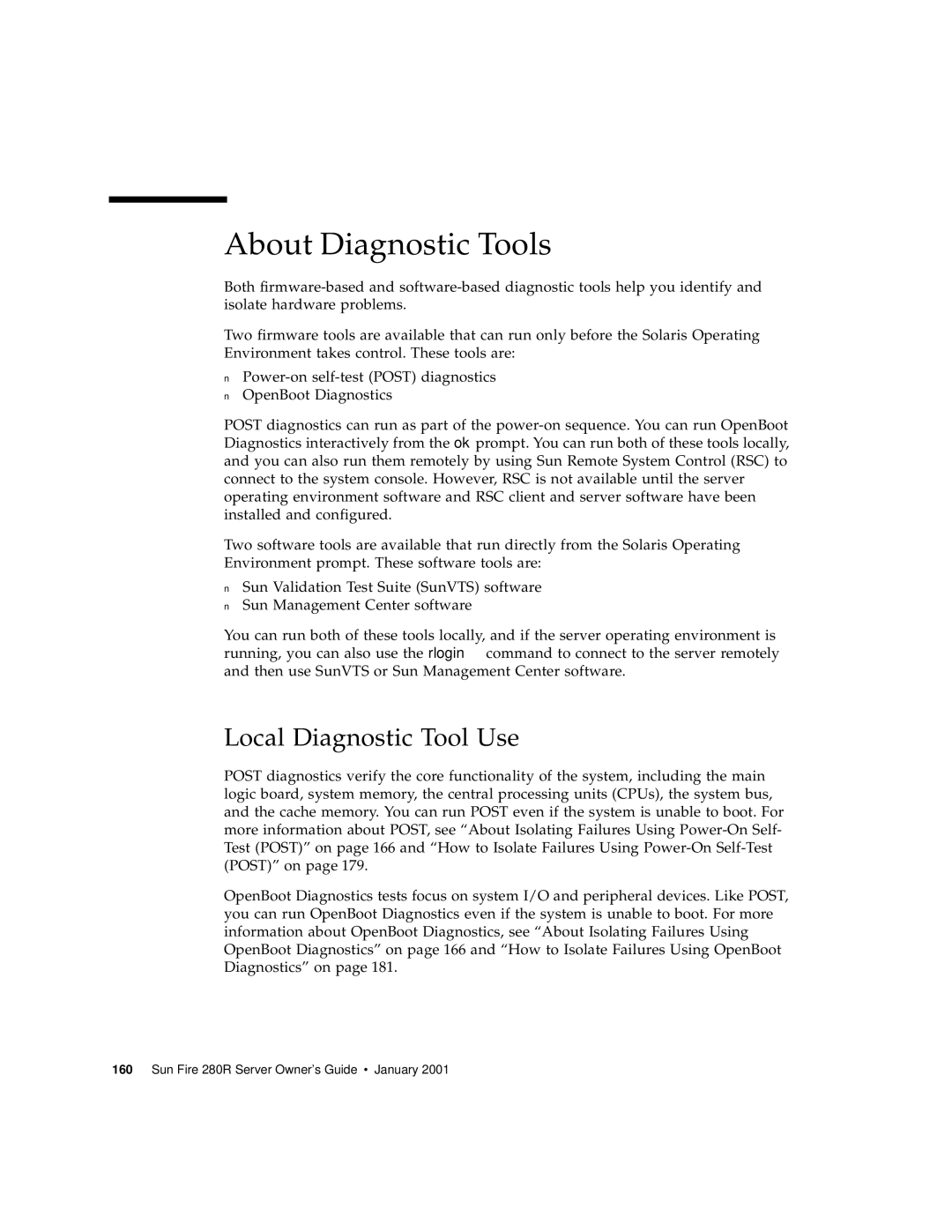 Sun Microsystems 280R manual About Diagnostic Tools, Local Diagnostic Tool Use 