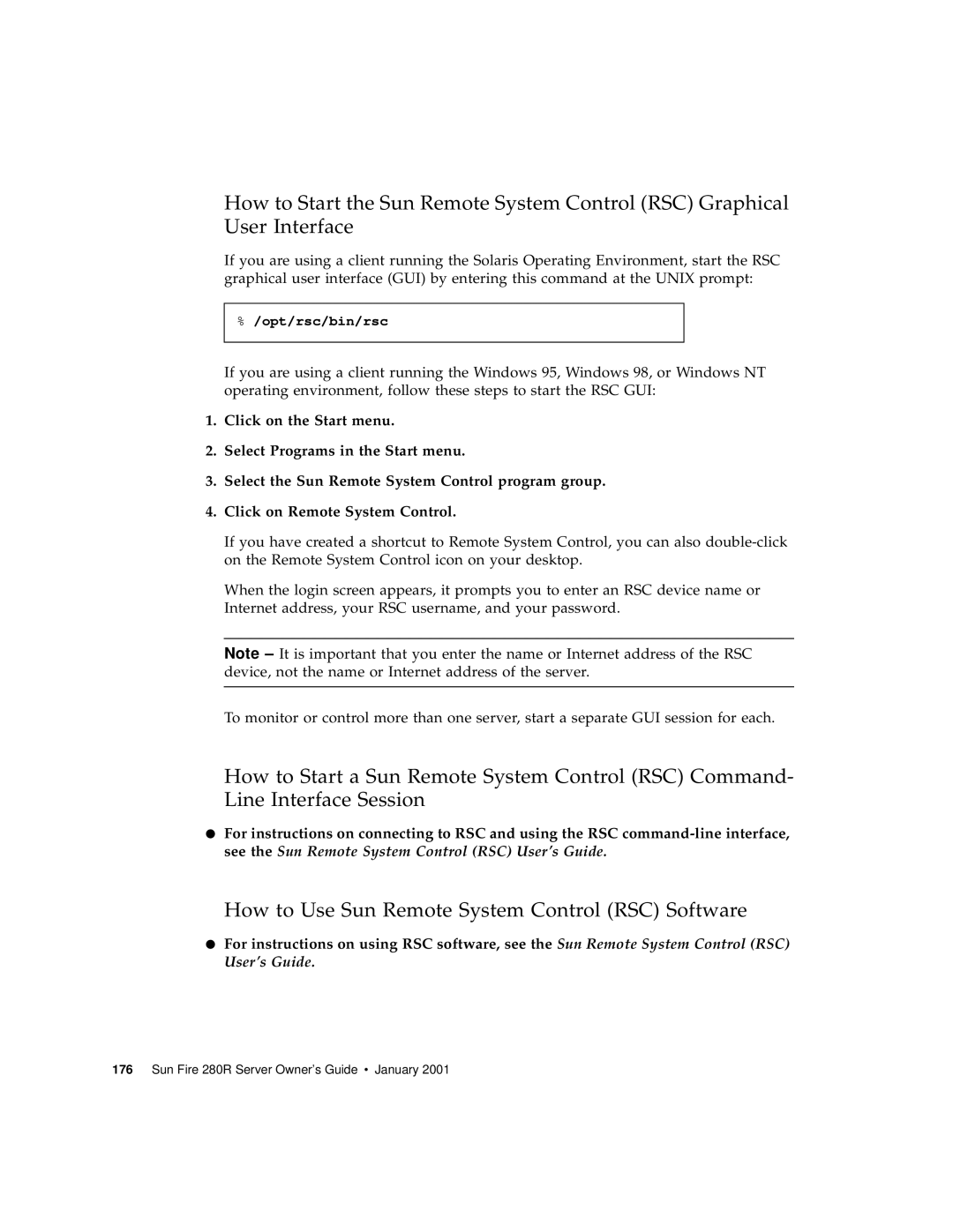 Sun Microsystems 280R manual How to Use Sun Remote System Control RSC Software 