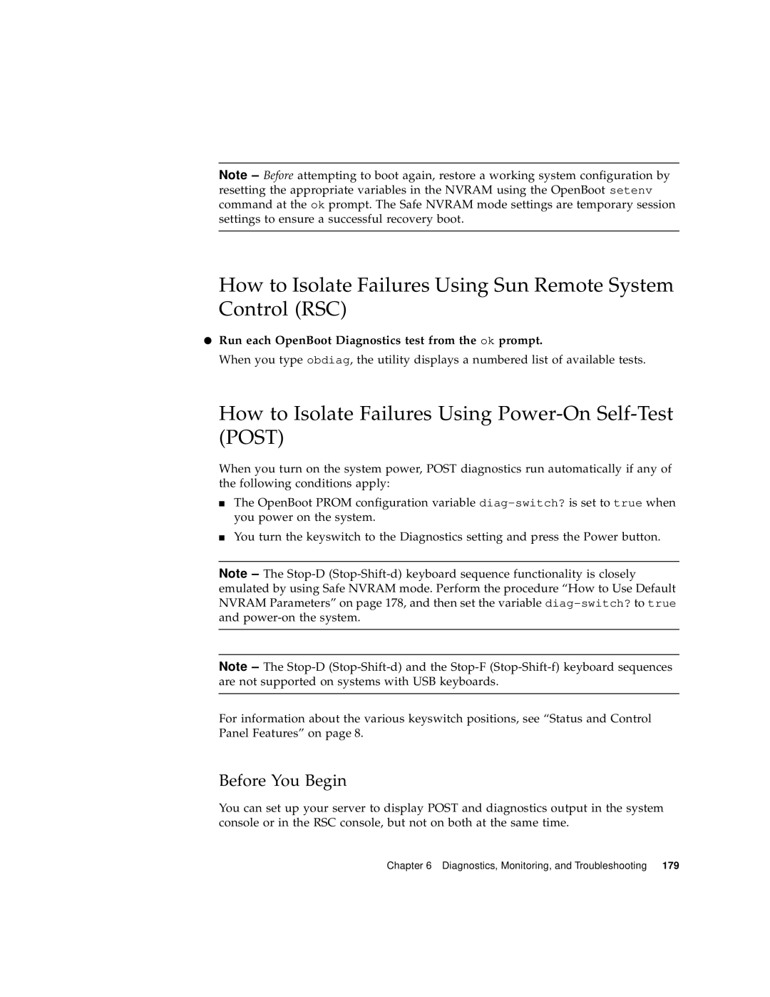 Sun Microsystems 280R manual How to Isolate Failures Using Sun Remote System Control RSC 