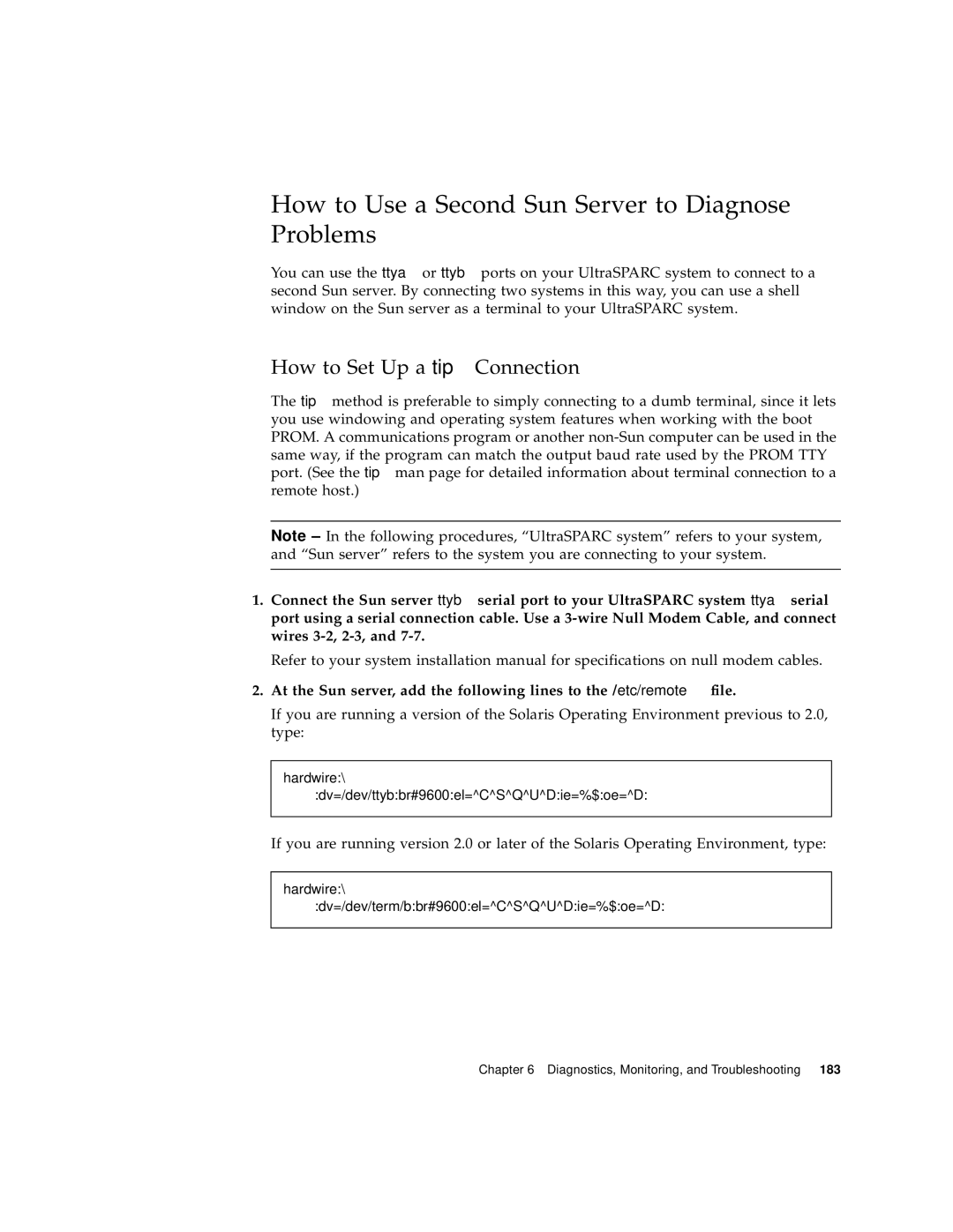 Sun Microsystems 280R manual How to Use a Second Sun Server to Diagnose Problems, How to Set Up a tip Connection 