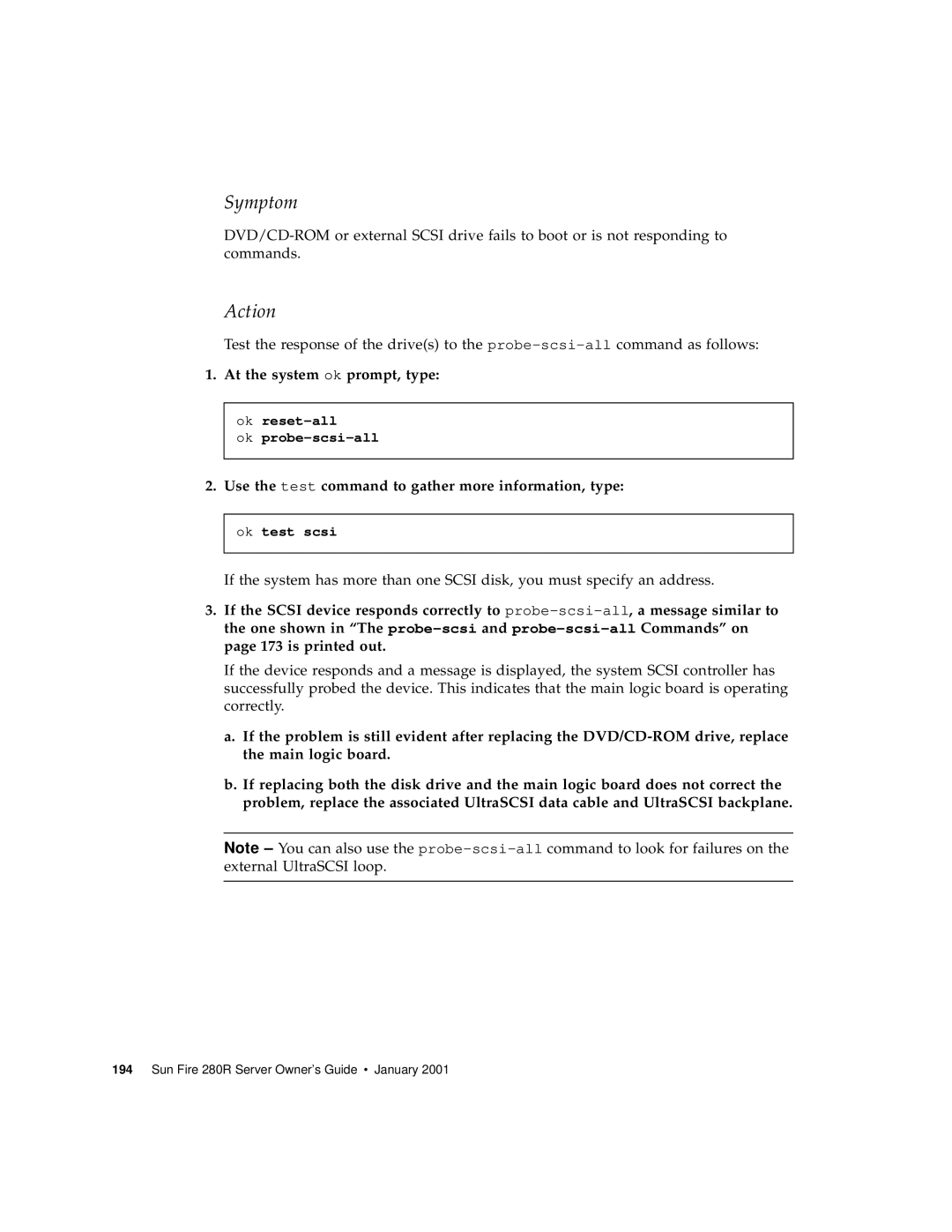 Sun Microsystems 280R manual At the system ok prompt, type, Use the test command to gather more information, type 