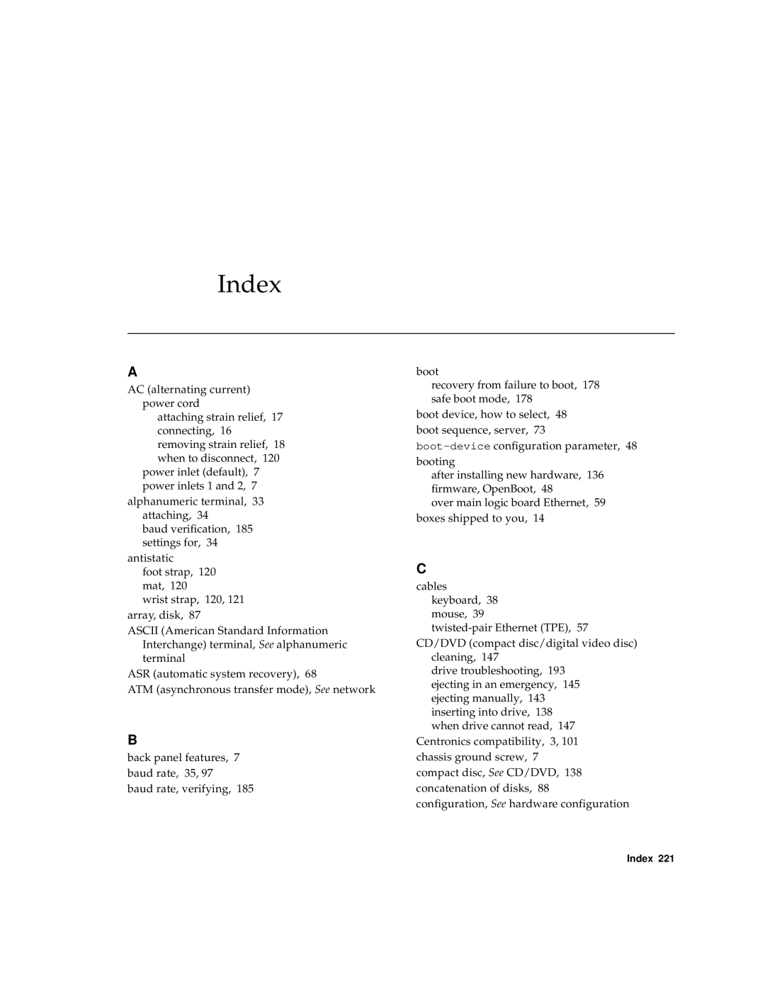 Sun Microsystems 280R manual Index 