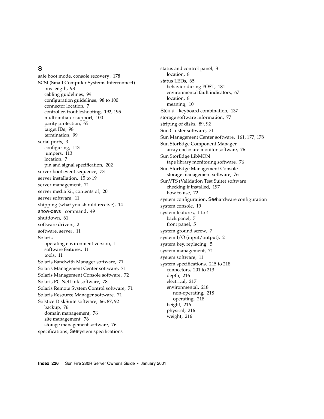 Sun Microsystems manual Index 226 Sun Fire 280R Server Owner’s Guide January 