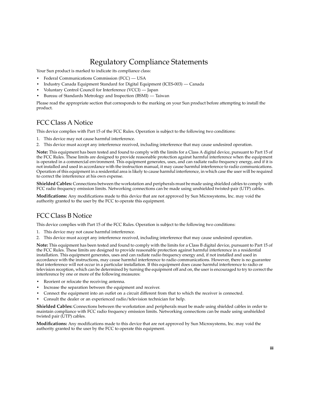 Sun Microsystems 280R manual FCC Class a Notice, FCC Class B Notice 