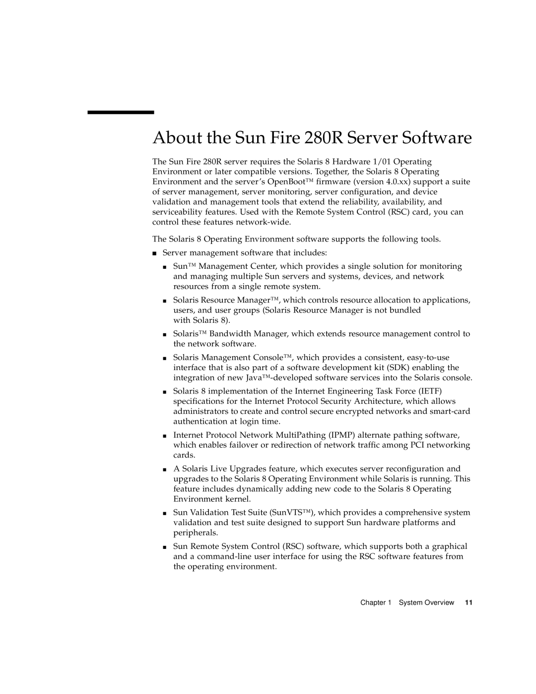 Sun Microsystems manual About the Sun Fire 280R Server Software 