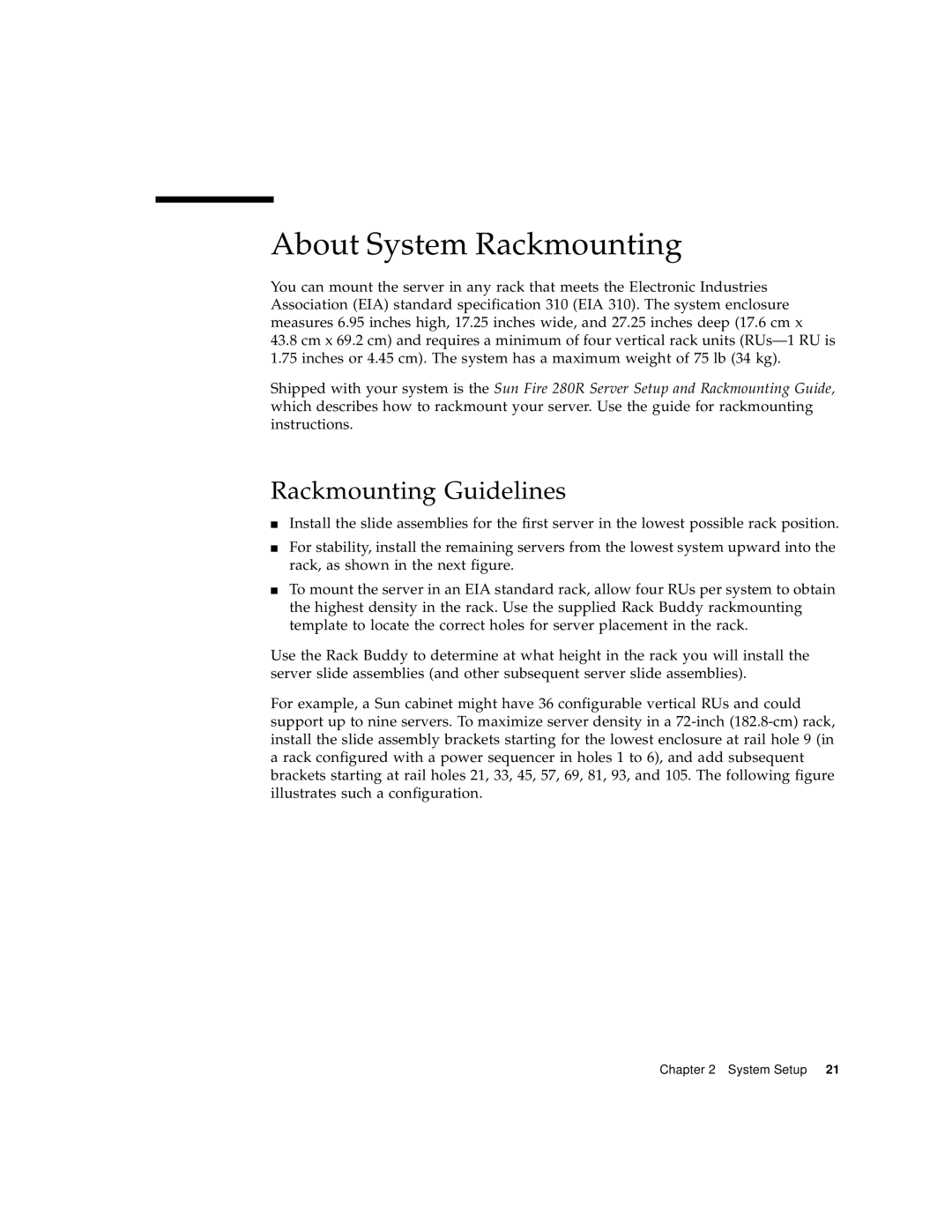 Sun Microsystems 280R manual About System Rackmounting, Rackmounting Guidelines 