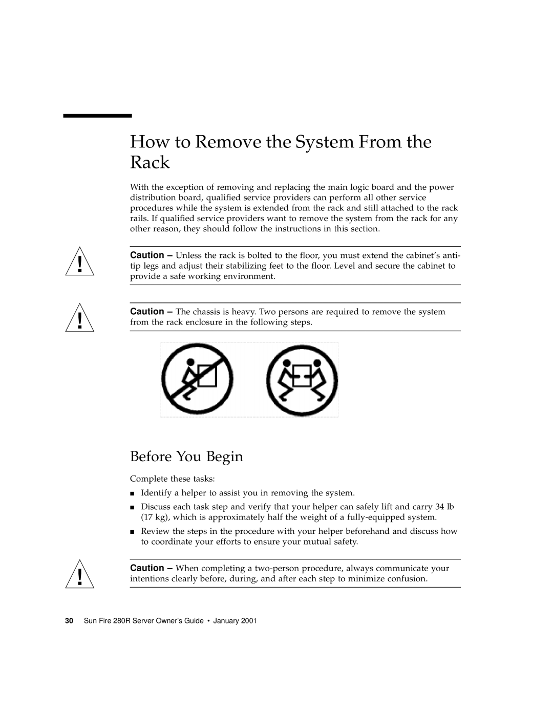 Sun Microsystems 280R manual How to Remove the System From the Rack, Before You Begin 