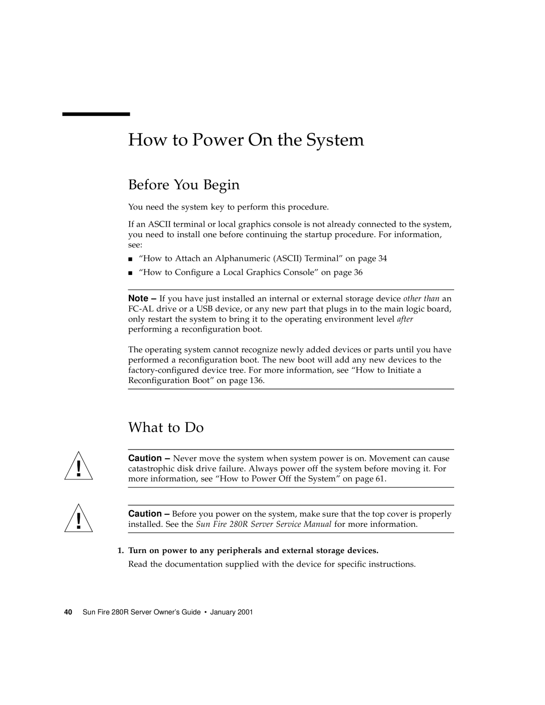 Sun Microsystems 280R manual How to Power On the System, Before You Begin 