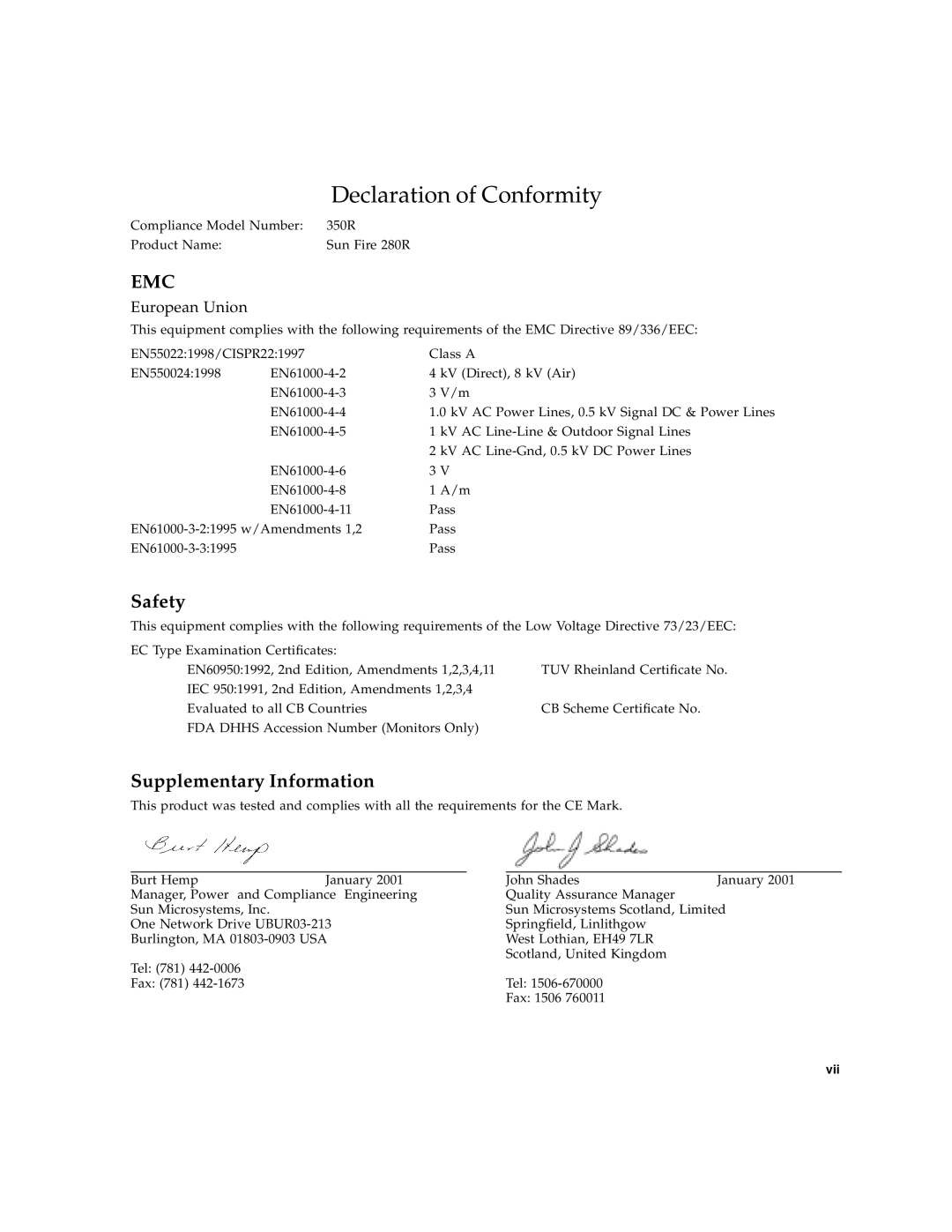 Sun Microsystems 280R manual Declaration of Conformity 