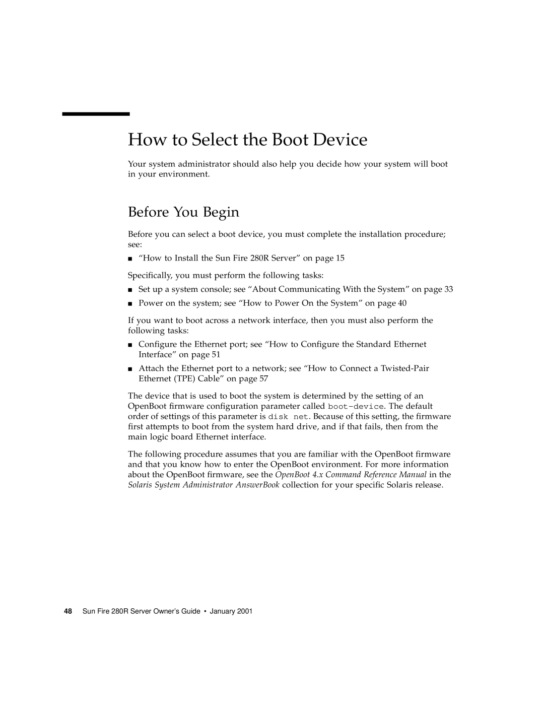 Sun Microsystems 280R manual How to Select the Boot Device, Before You Begin 