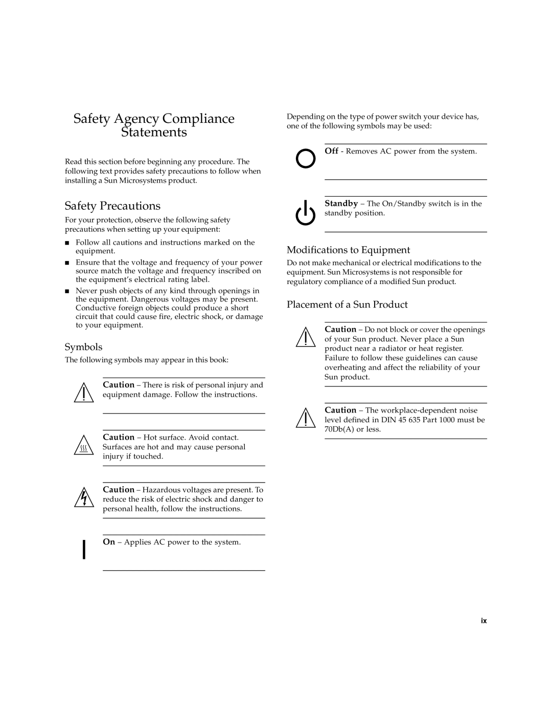 Sun Microsystems 280R manual Safety Agency Compliance Statements, Safety Precautions 