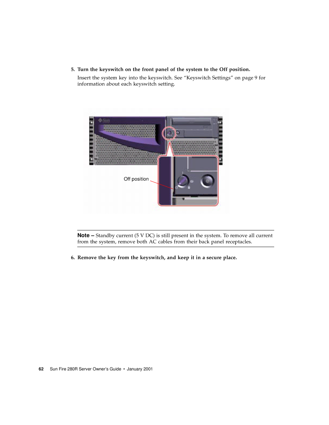 Sun Microsystems 280R manual Off position 