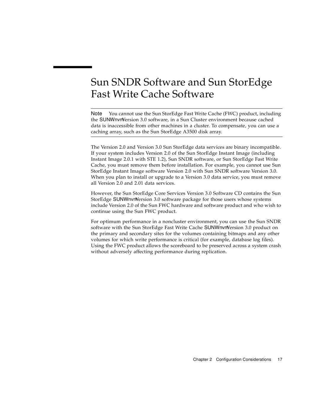 Sun Microsystems 3 manual Sun Sndr Software and Sun StorEdge Fast Write Cache Software 