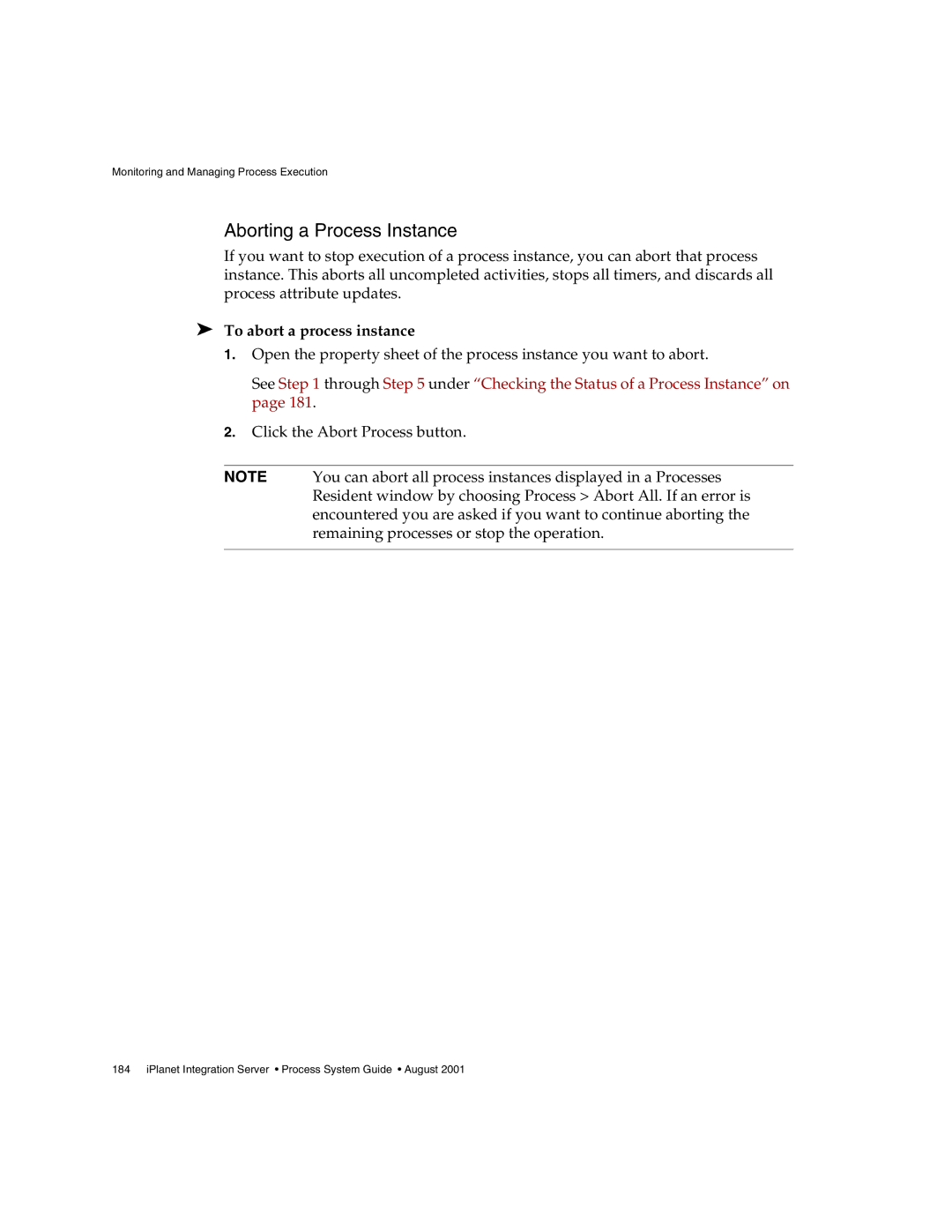 Sun Microsystems 3 manual Aborting a Process Instance, To abort a process instance 