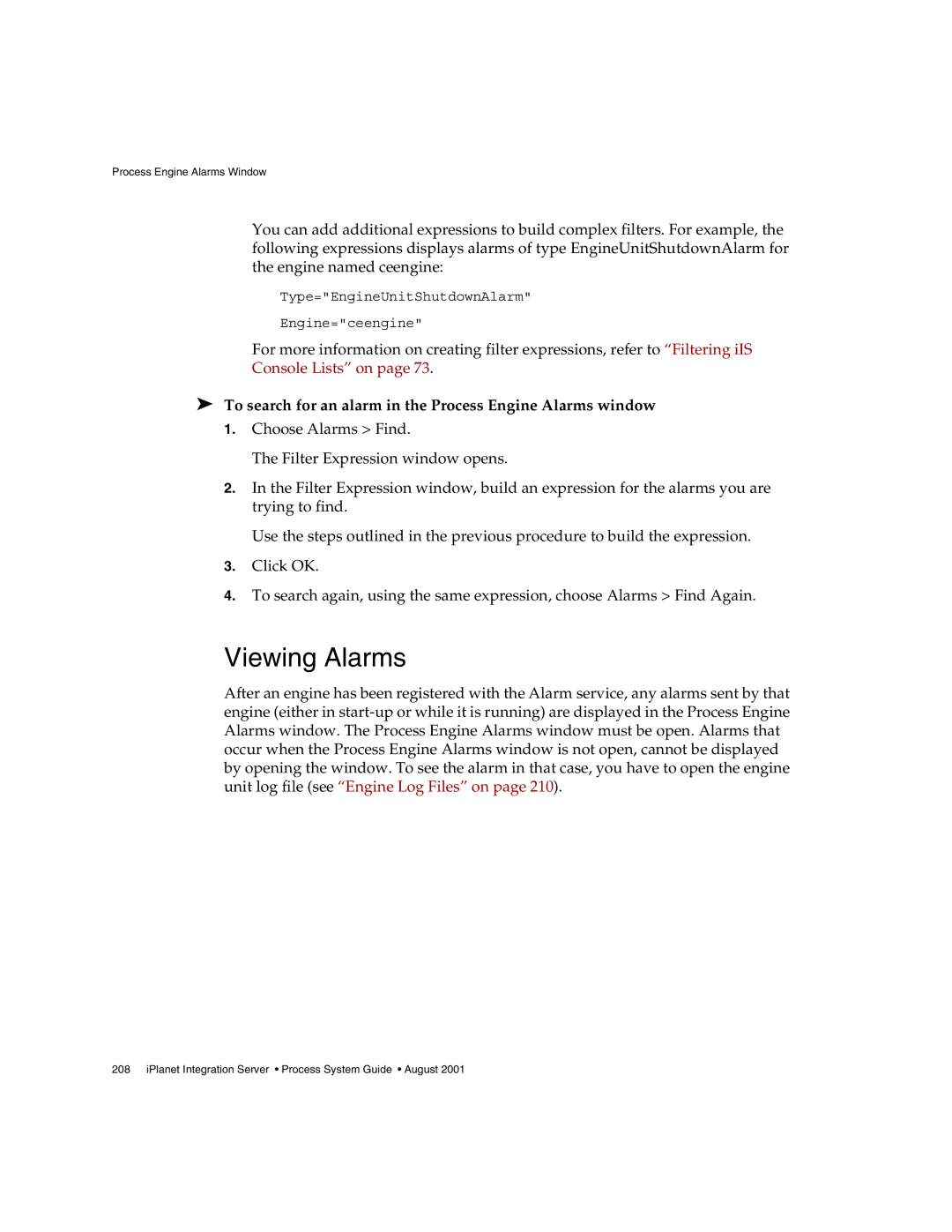 Sun Microsystems 3 manual Viewing Alarms, To search for an alarm in the Process Engine Alarms window 