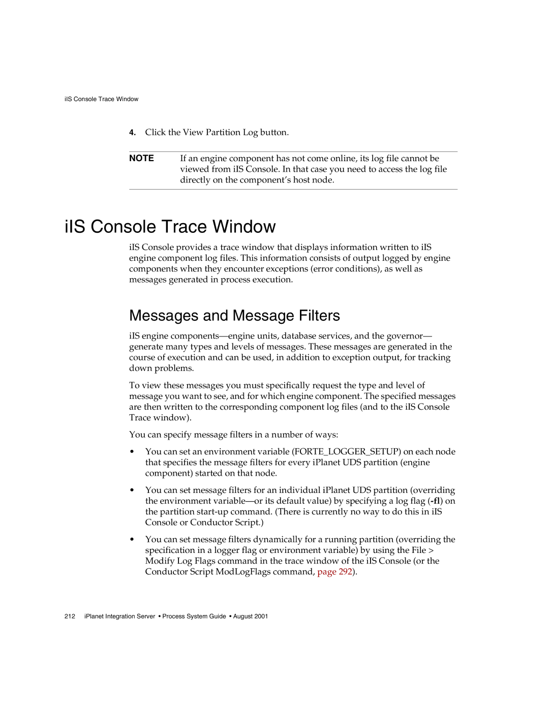 Sun Microsystems 3 manual IIS Console Trace Window, Messages and Message Filters 