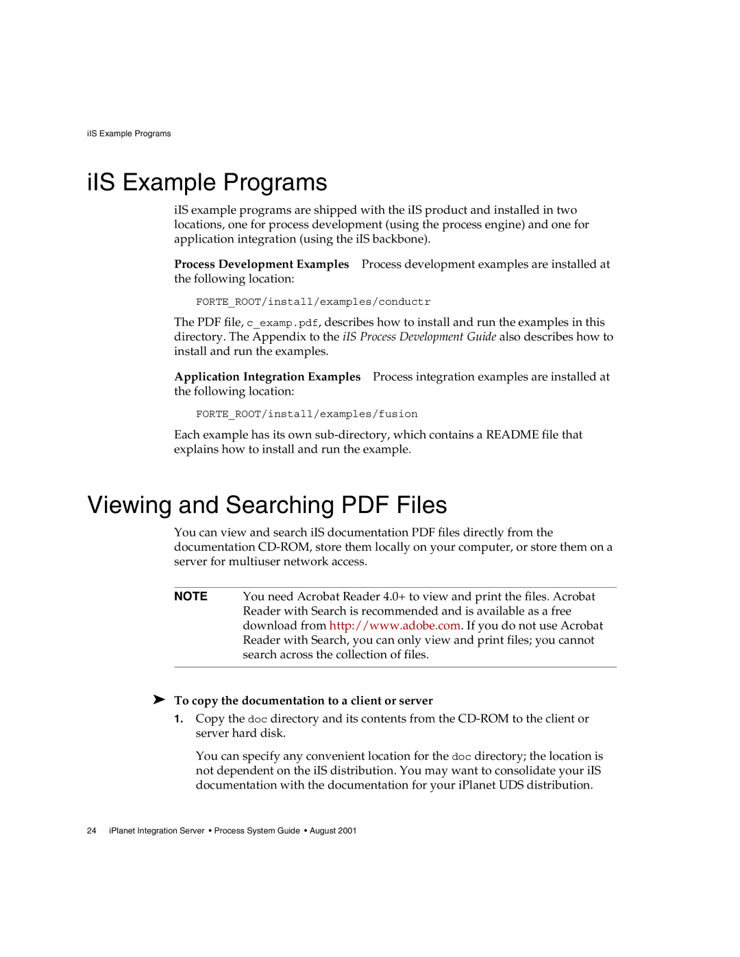 Sun Microsystems 3 manual IIS Example Programs, To copy the documentation to a client or server 