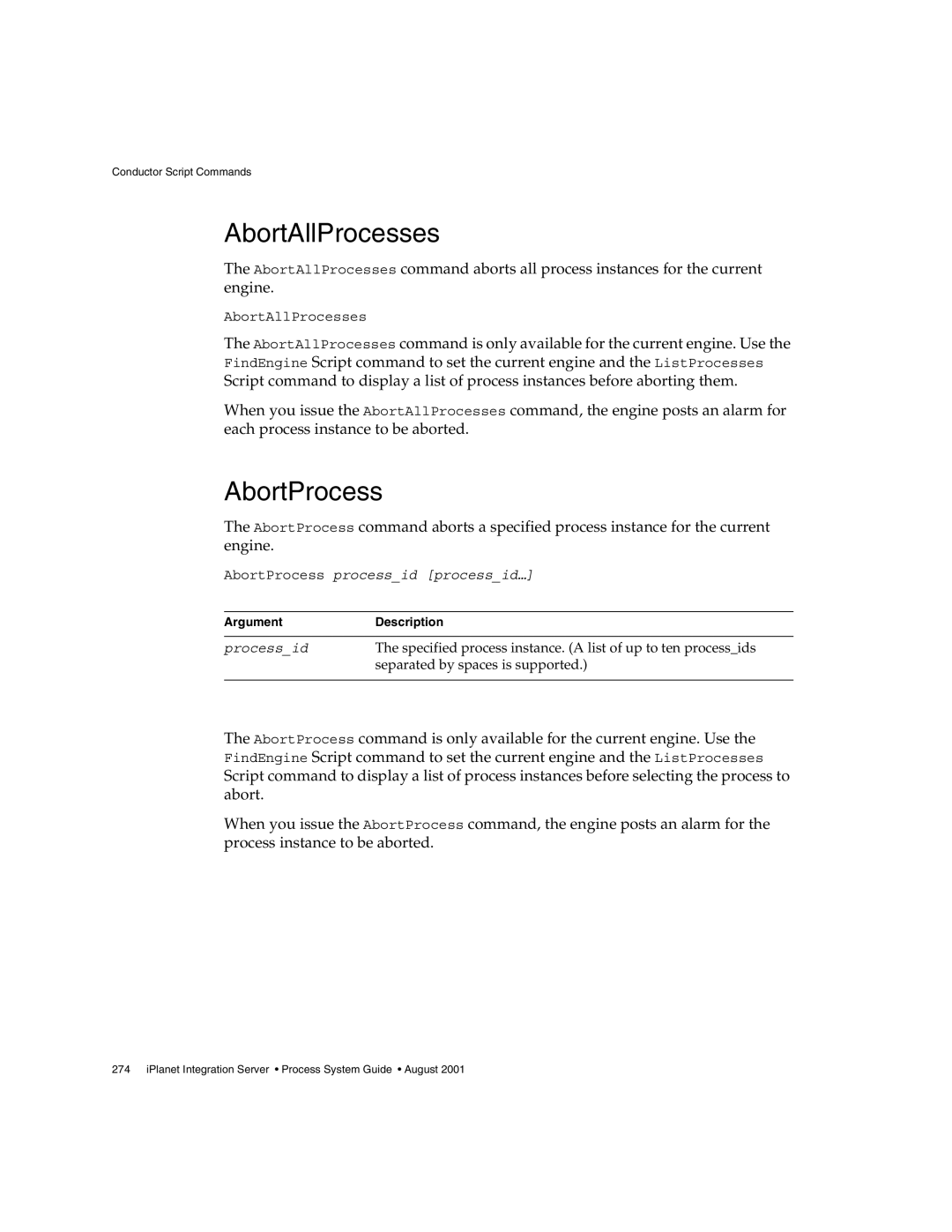 Sun Microsystems 3 manual AbortAllProcesses, AbortProcess 