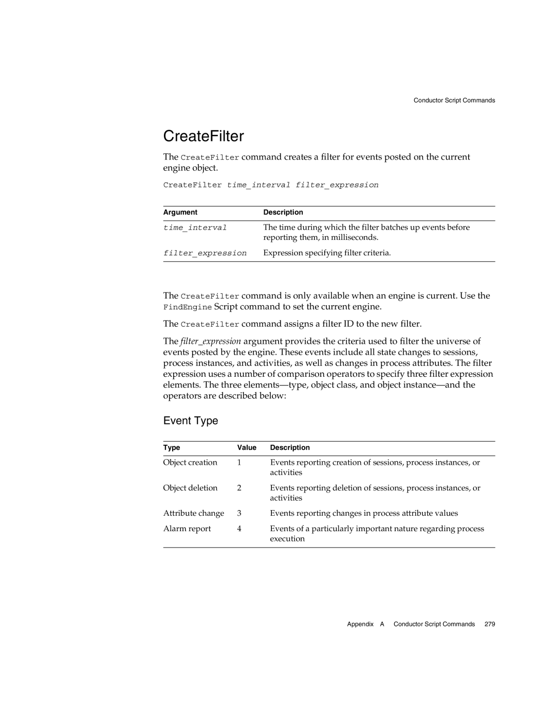Sun Microsystems 3 manual CreateFilter, Event Type 