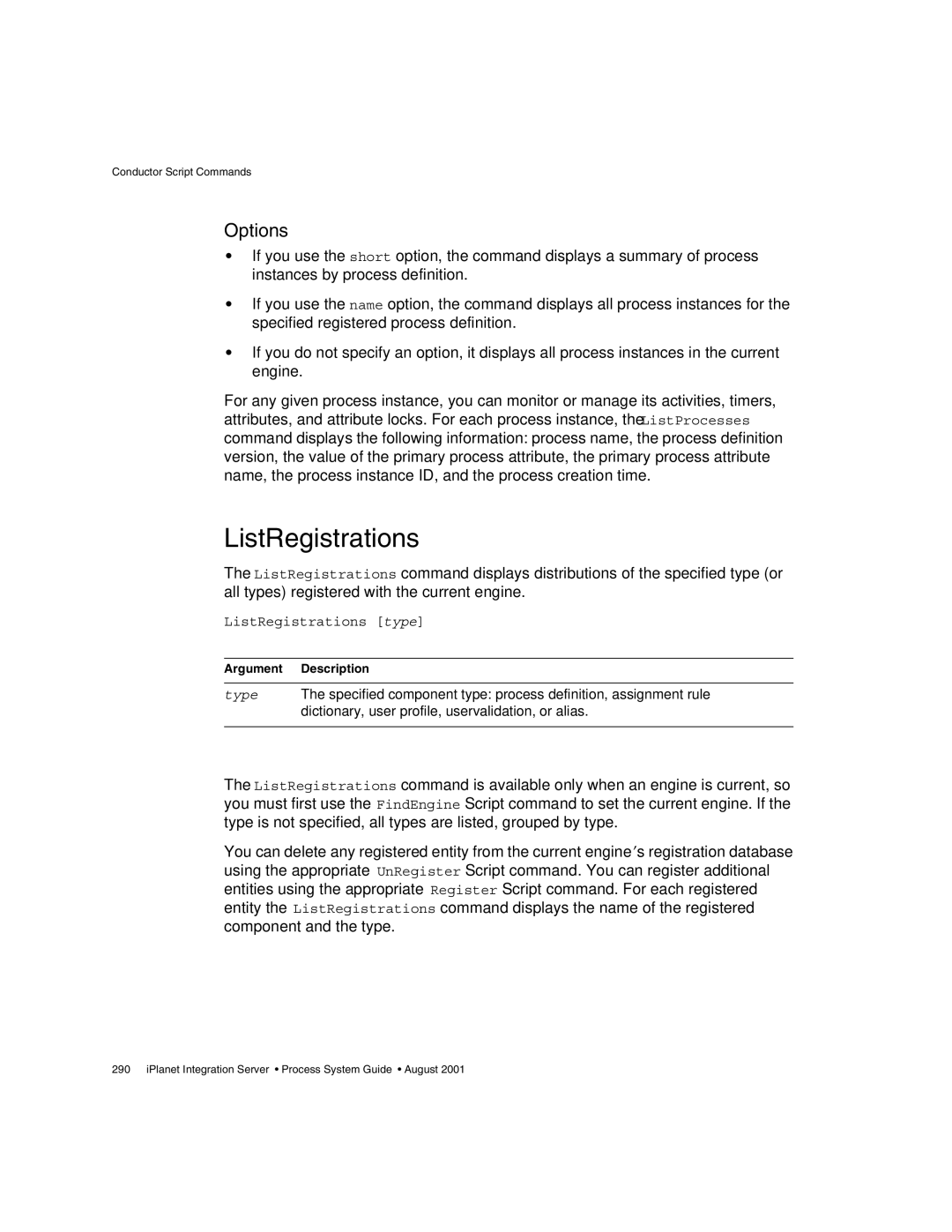 Sun Microsystems 3 manual ListRegistrations, Options 