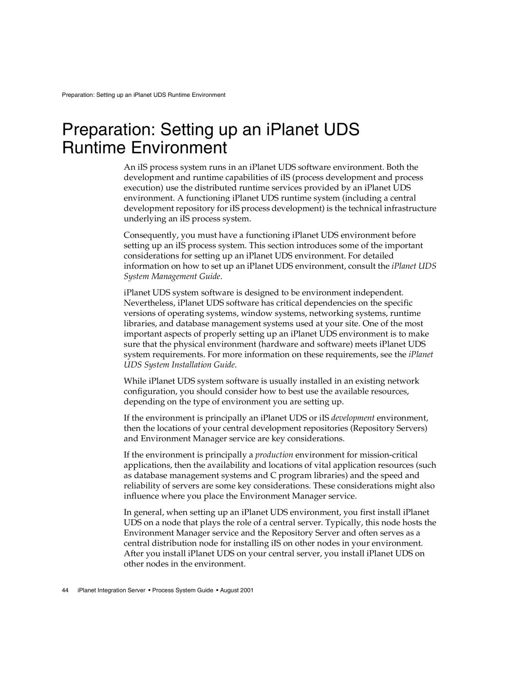 Sun Microsystems 3 manual Preparation Setting up an iPlanet UDS Runtime Environment 