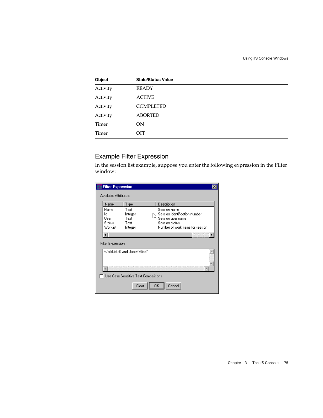 Sun Microsystems 3 manual Example Filter Expression 