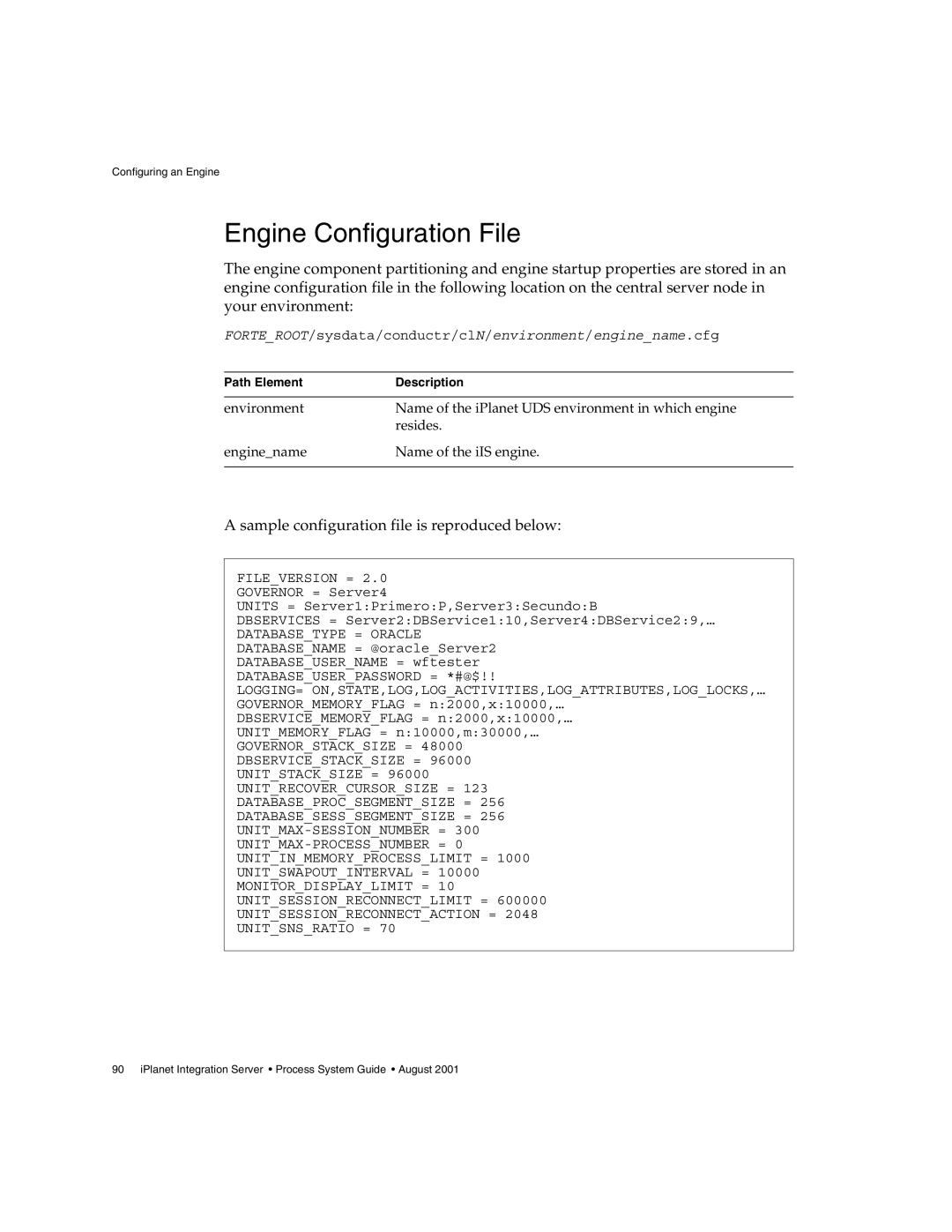 Sun Microsystems 3 manual Engine Configuration File, Sample configuration file is reproduced below 