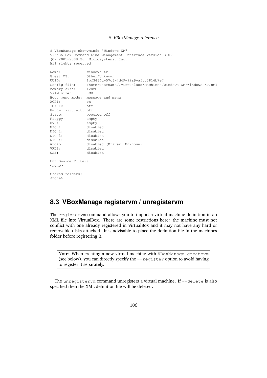 Sun Microsystems 3.0.0 user manual VBoxManage registervm / unregistervm, Uuid 