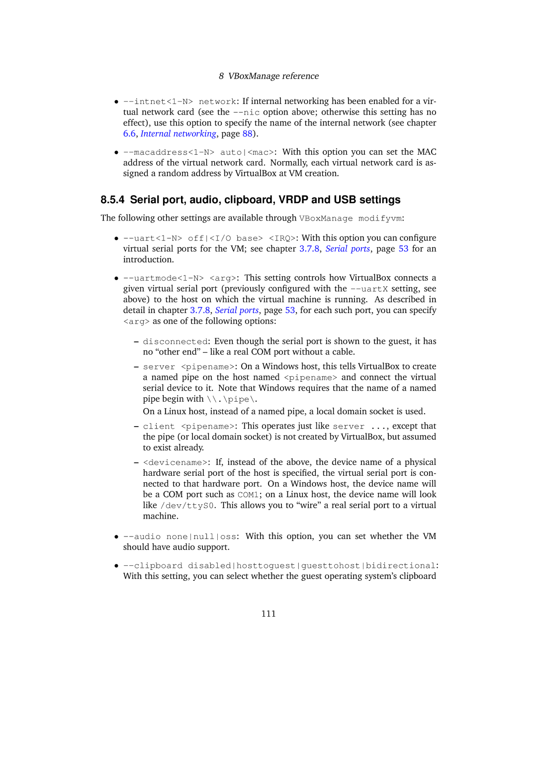 Sun Microsystems 3.0.0 user manual Serial port, audio, clipboard, Vrdp and USB settings 