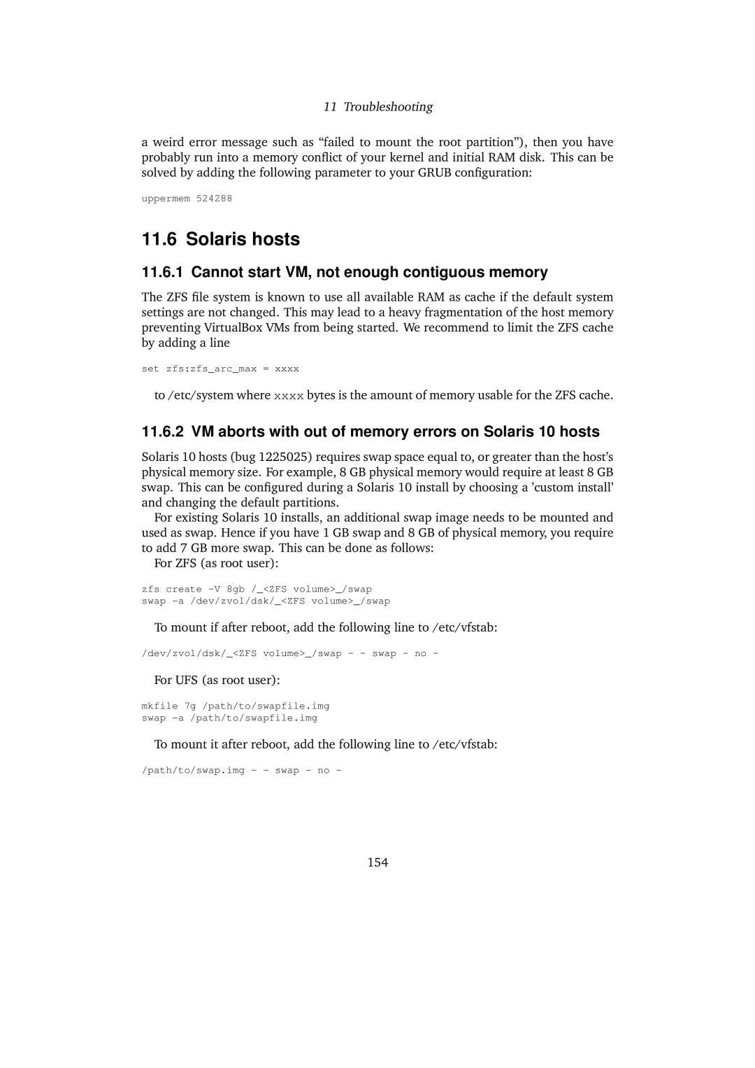 Sun Microsystems 3.0.0 user manual Solaris hosts, Cannot start VM, not enough contiguous memory 