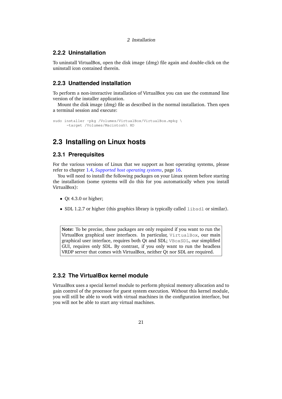 Sun Microsystems 3.0.0 user manual Installing on Linux hosts, VirtualBox kernel module 