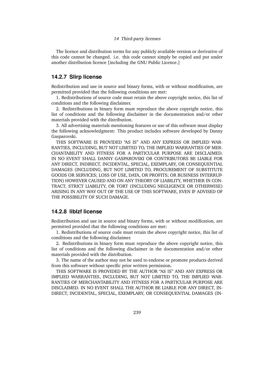 Sun Microsystems 3.0.0 user manual Slirp license, Liblzf license 