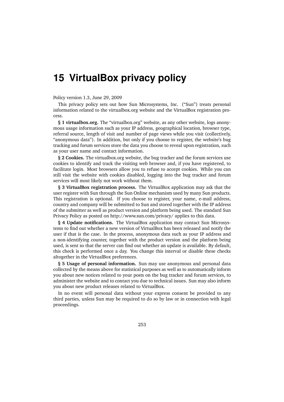 Sun Microsystems 3.0.0 user manual VirtualBox privacy policy 