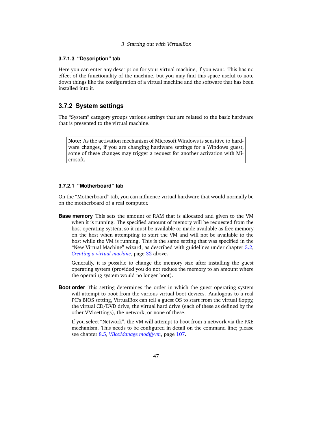 Sun Microsystems 3.0.0 user manual System settings, Description tab, Motherboard tab 