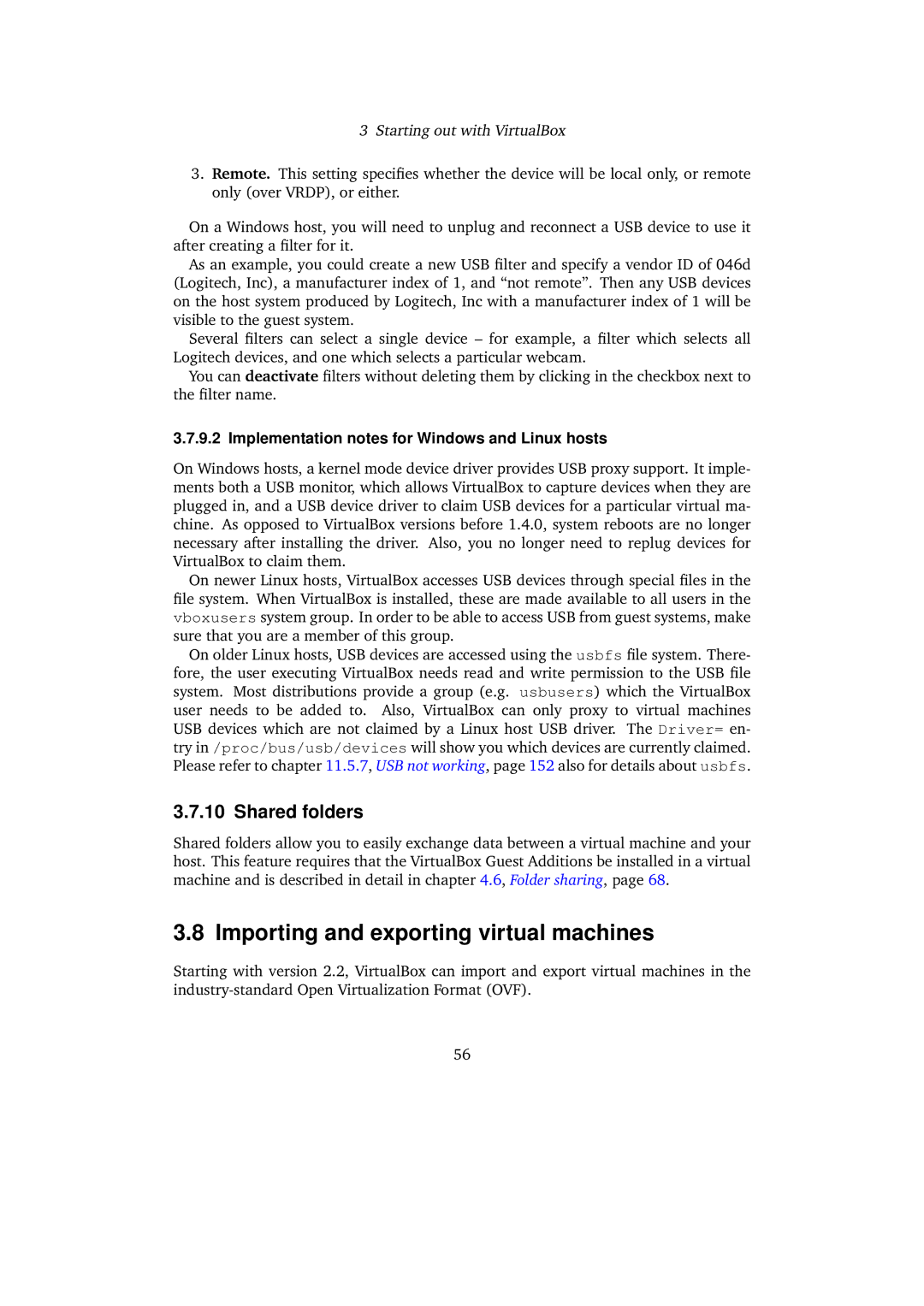 Sun Microsystems 3.0.0 user manual Importing and exporting virtual machines, Shared folders 