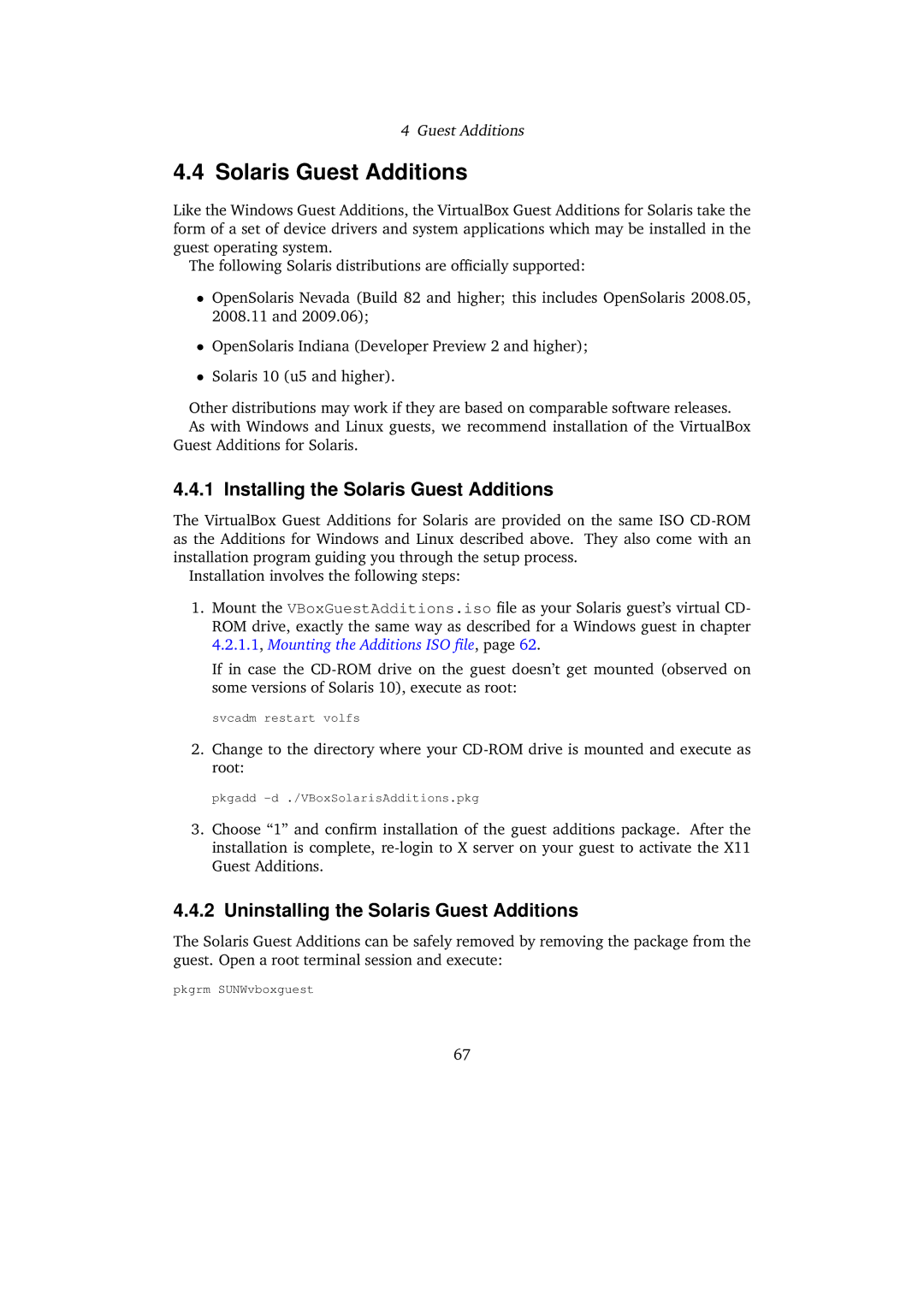 Sun Microsystems 3.0.0 user manual Installing the Solaris Guest Additions, Uninstalling the Solaris Guest Additions 