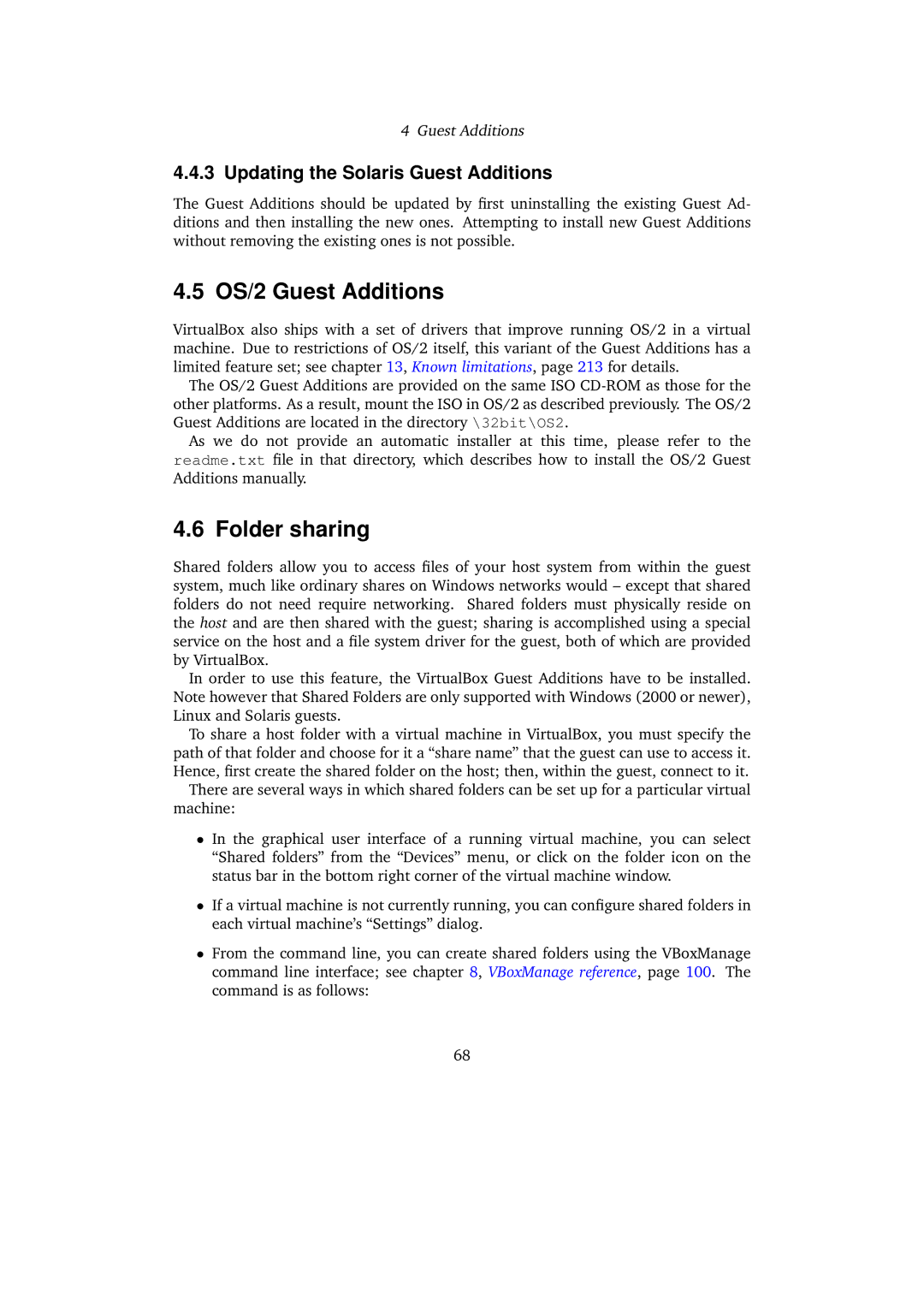 Sun Microsystems 3.0.0 user manual OS/2 Guest Additions, Folder sharing, Updating the Solaris Guest Additions 