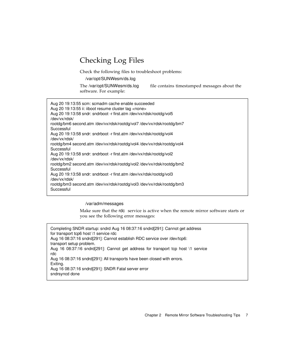 Sun Microsystems 3.2 manual Checking Log Files 