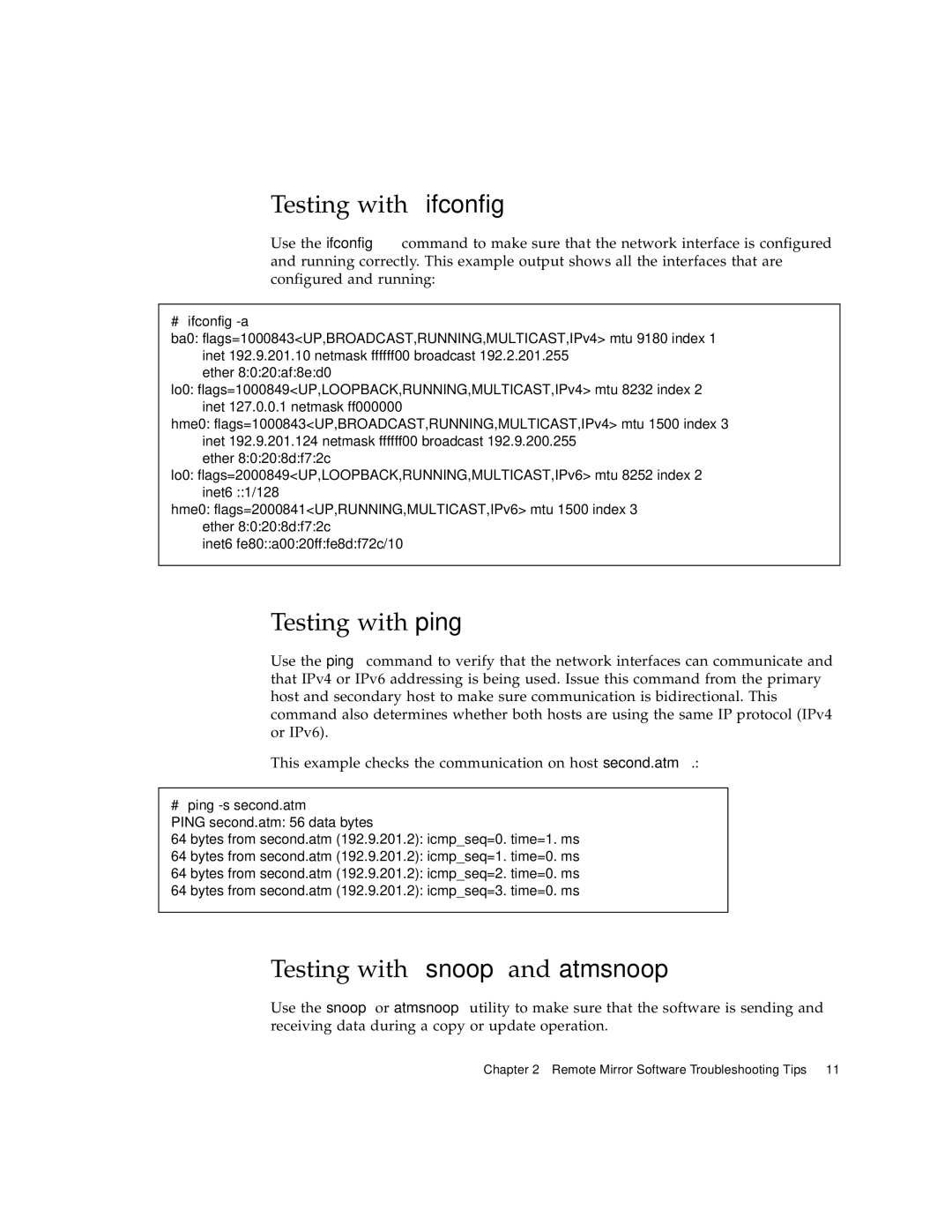 Sun Microsystems 3.2 manual Testing with ifconfig 