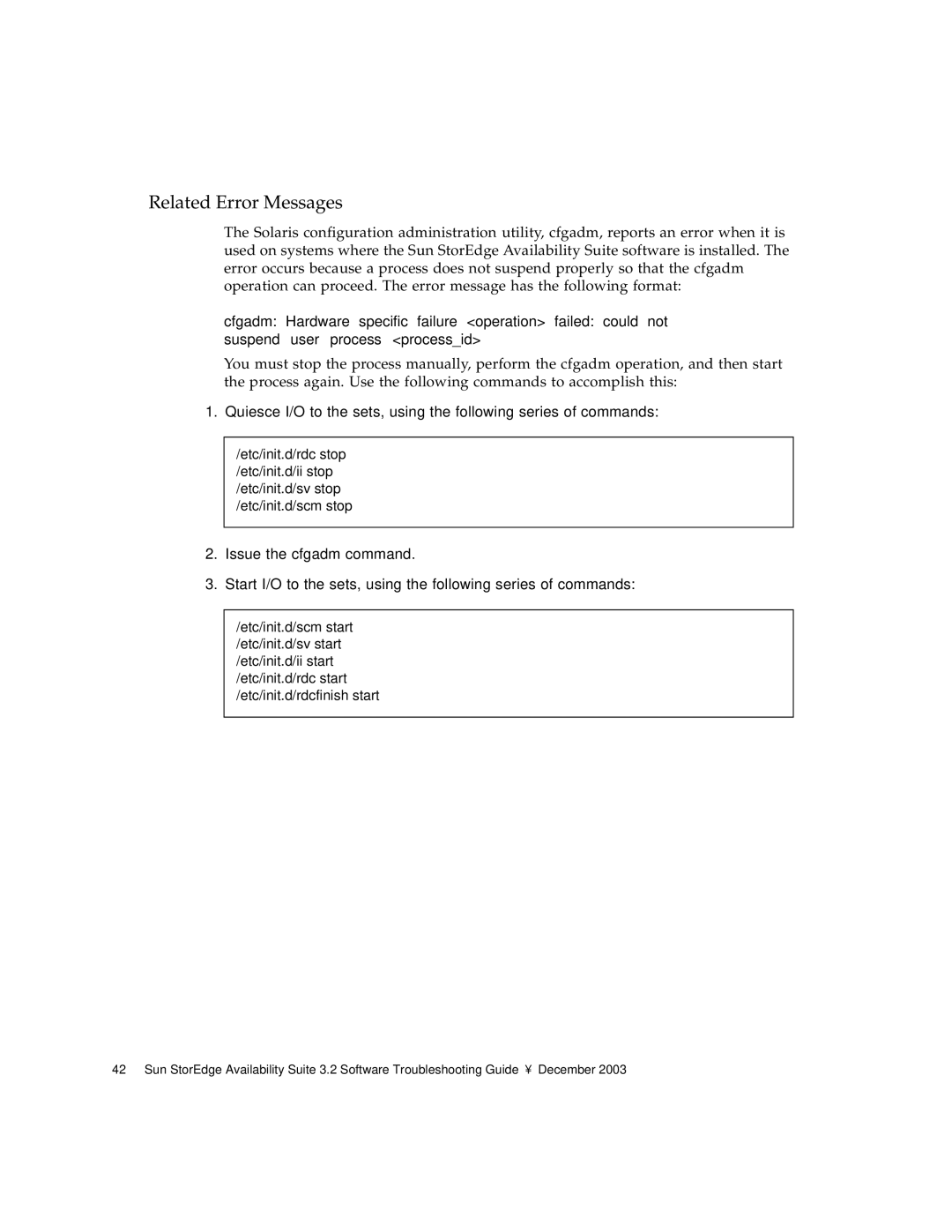 Sun Microsystems 3.2 manual Related Error Messages 