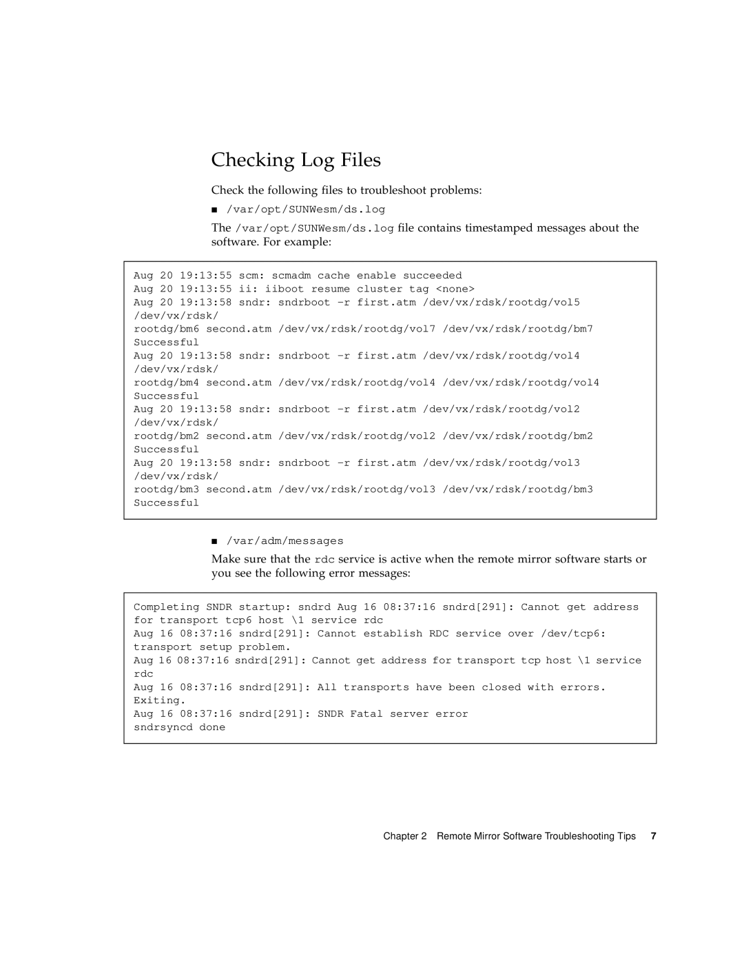 Sun Microsystems 3.2 manual Checking Log Files 