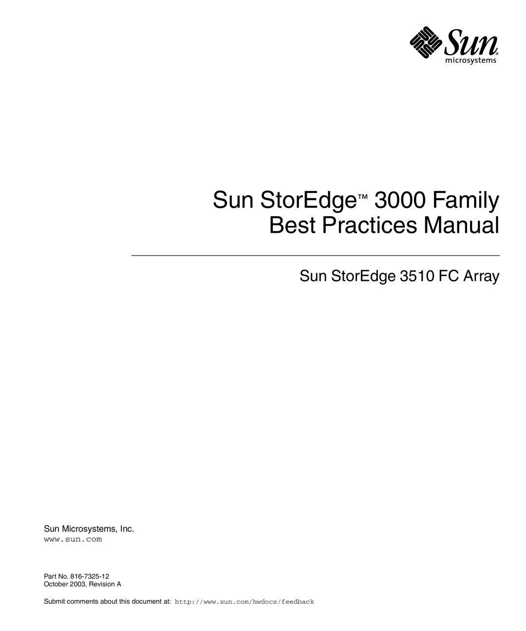 Sun Microsystems 3510 manual Sun StorEdge 3000 Family Best Practices Manual 