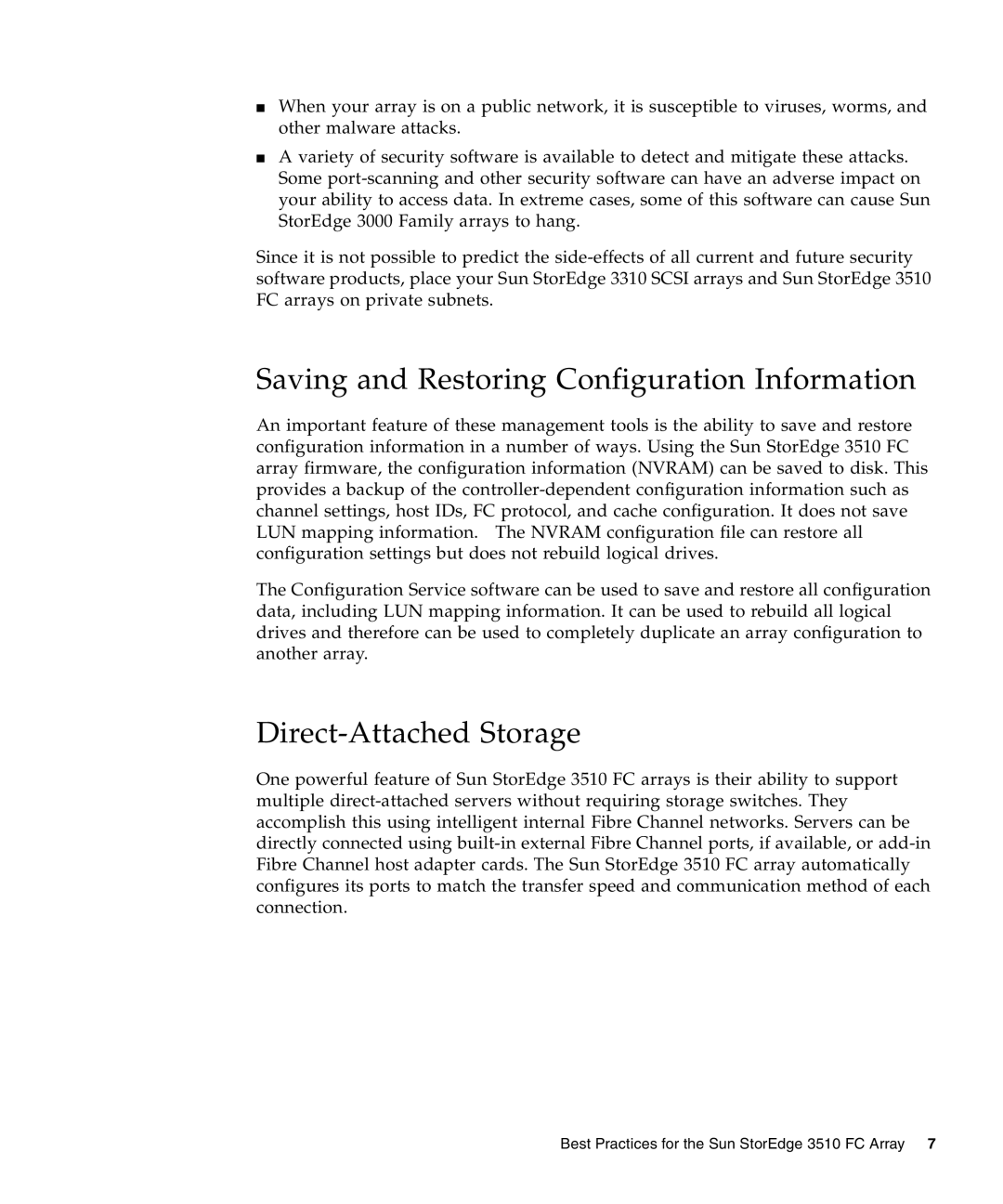 Sun Microsystems 3510 manual Saving and Restoring Configuration Information, Direct-Attached Storage 