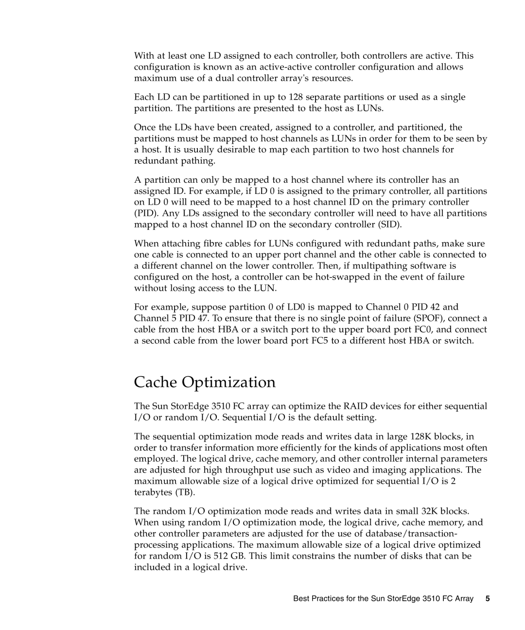 Sun Microsystems 3510 manual Cache Optimization 