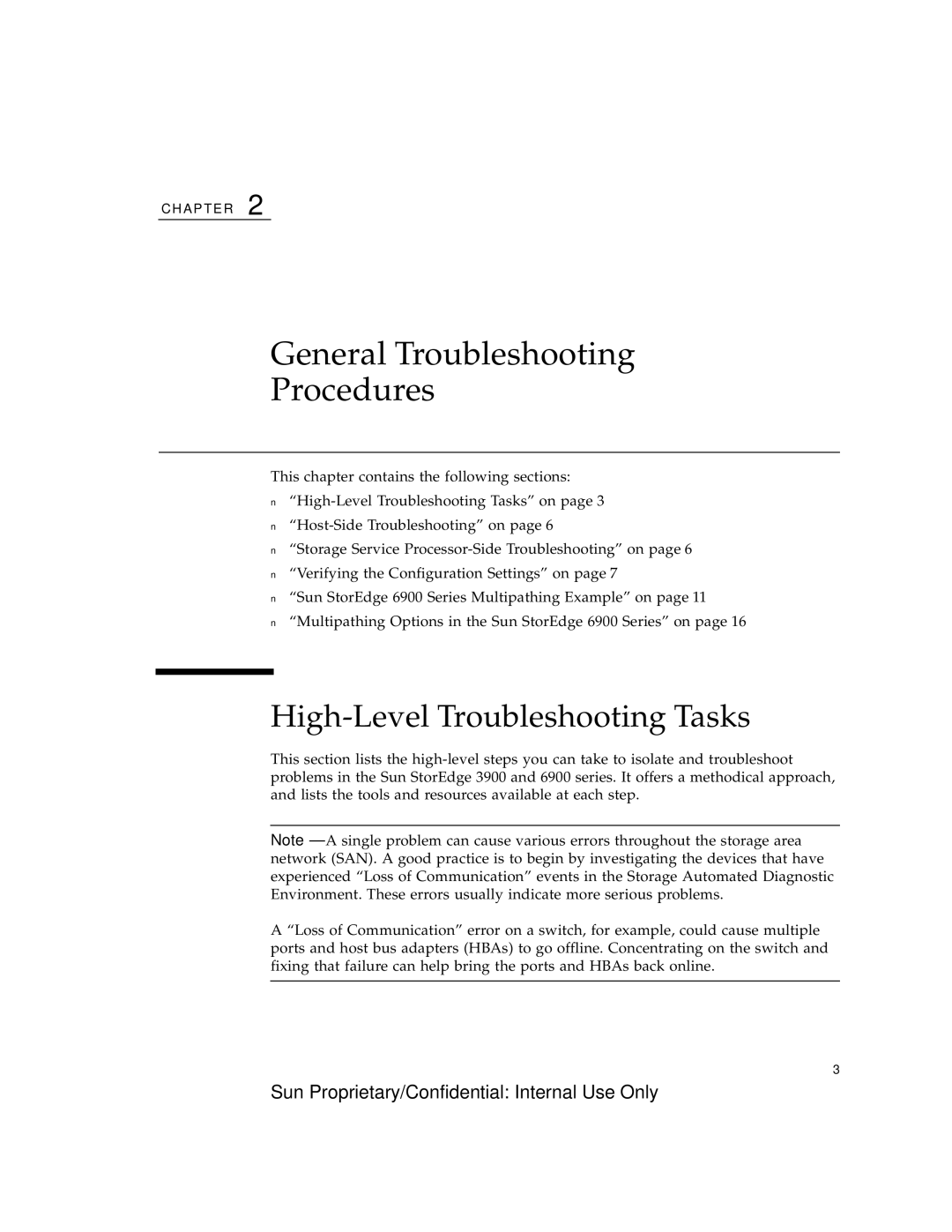 Sun Microsystems 6900, 3900 manual General Troubleshooting Procedures, High-Level Troubleshooting Tasks 